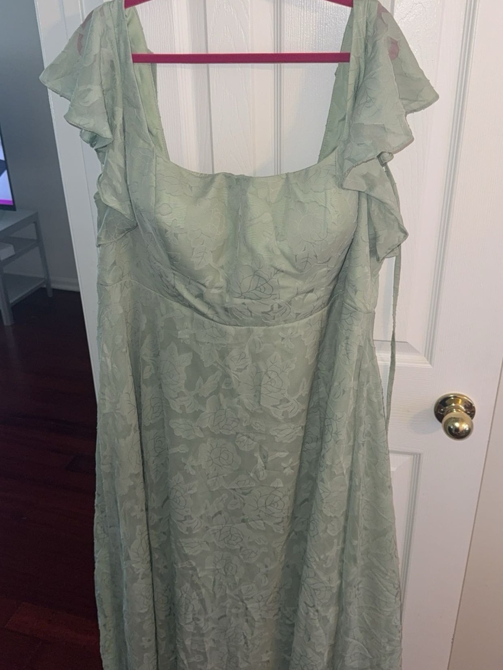 Sage Green Floral Lace A-Line Maxi Dress